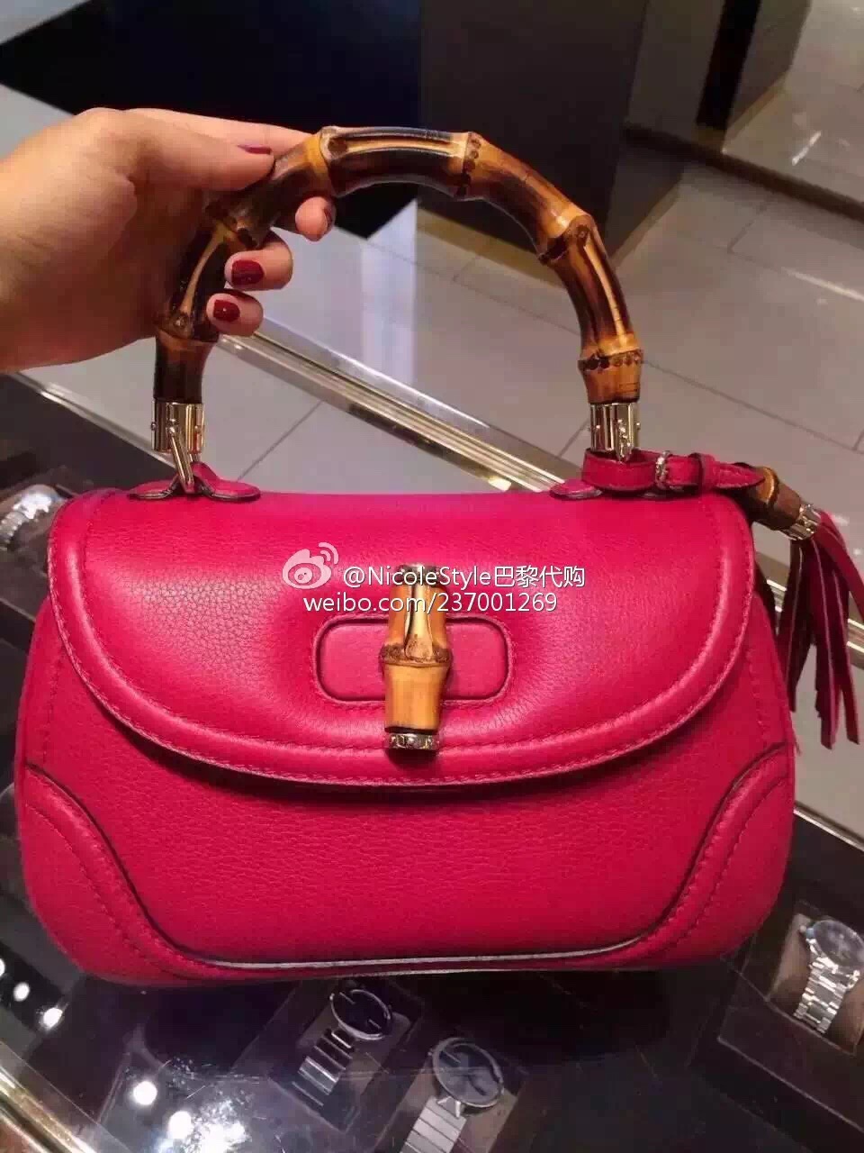 Real Gucci Bamboo Top Handle Bag 254884 Red